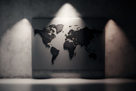 World map isolated on a background of a concrete wallの素材