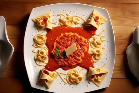 with tomato sauce over pastaの素材
