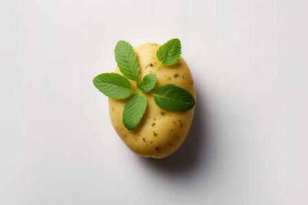 young potato in a flat lay on a white backdrop, top viewの素材