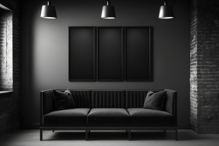 Black couches, tables, and wall artの素材
