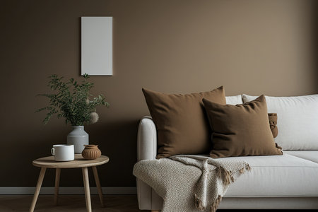 The living rooms mock-up brown blank wallの素材