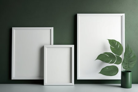 Blank picture frames are hung on the wallの素材