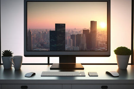 Photo for Blank screen of computer and City - Royalty Free Image