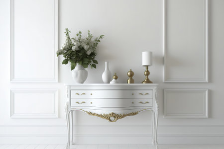 White classic console on white wallの素材