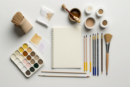 artist flatlay. Creative Idea: Paper and Brushes on Whiteの素材