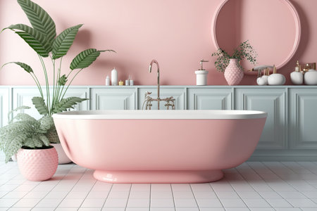 bathtub in a pink bathroom,の素材