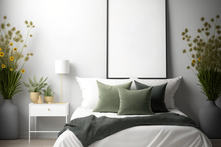 bedroom mock up poster in a Nordic designの素材