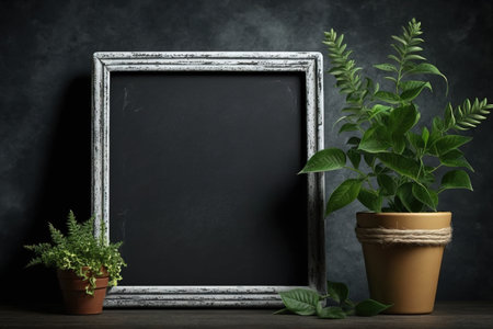 blackboard with plant in pot mockupの素材