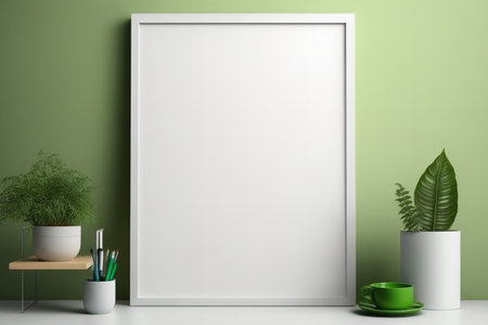 blank page. a colored background wall. mock up canvas template with poster frameの素材