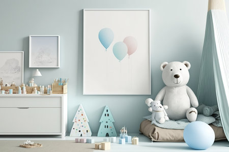 Posters on pastel walls in childs roomの素材