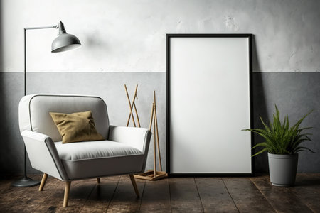 Poster frame mockup in minimalist modern interior,の素材