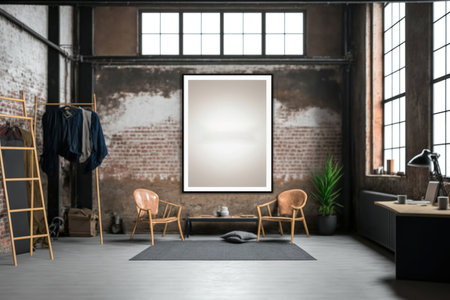 Mockup poster in loft interior, industrial style,の素材