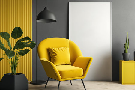 Yellow armchair interior mockup. Scandinavian furnishingsの素材