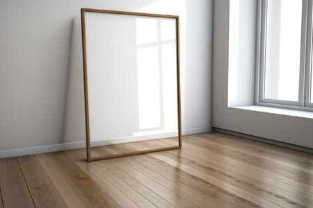 Leaning glass frame with wooden floorの素材