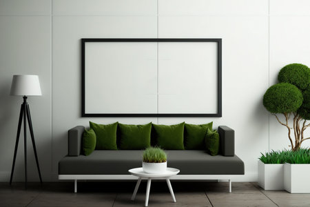Modern home design frame mock up of furniture in front of blank wall, mock up element for graphic designの素材