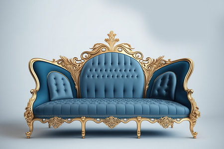 mockup of a blue old sofa. Blue vintage sofa mockup realistic drawing for web design, isolated on white backgroundの素材
