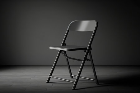 mockup for a gray steel folding chair. in front. Background made of blackの素材