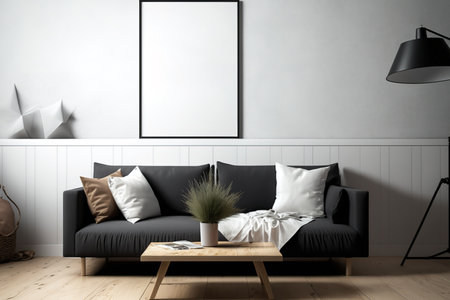 Scandinavian living room poster mockupの素材