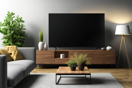 Smart TV stand mockup, living roomの素材
