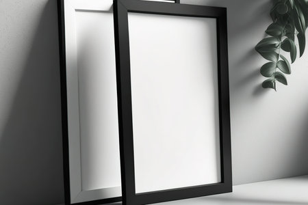 Black 8x10 frame mockup that is vertical. black vertical frames against a white wall. Illustrationの素材