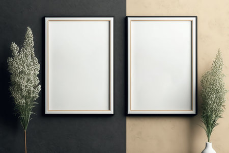 Wall Art Frame Mockup, Vertical Frames, Set of 2, Minimal style,の素材