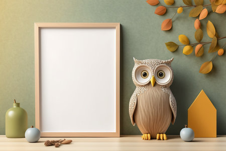 Wooden frame design with an owl backgroundの素材