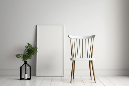 Wood chair in white living room with blank table for mockup,の素材