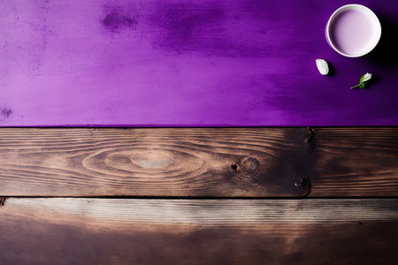 Wooden table on purple background, wood table on purpleの素材