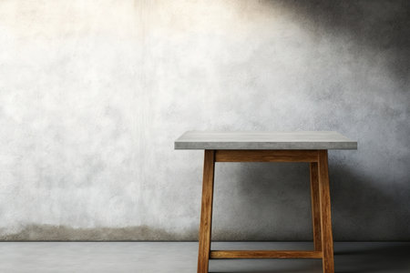 wooden table on cement wall backgroundの素材