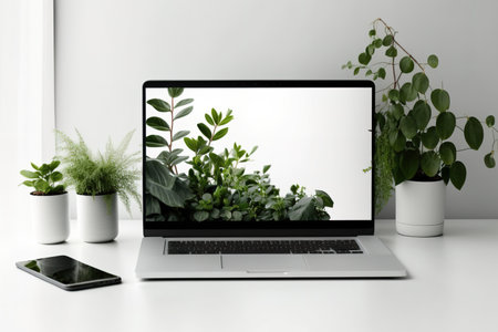 A minimalistic blank modern laptop screen mockup for showcasing your website or marketing online servicesの素材