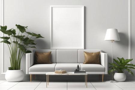 A realistic mock up of the interior of a living room with a sofa, table, and chairの素材