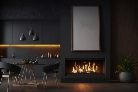 a contemporary dark interior wall mock up,の素材