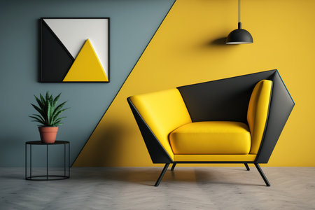 a picture of a minimalist yellow black sofa in a living roomの素材