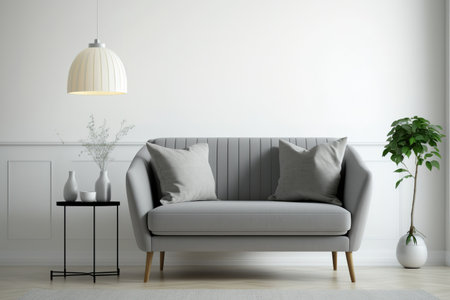 a gray loveseat in a white room with no lettering,の素材