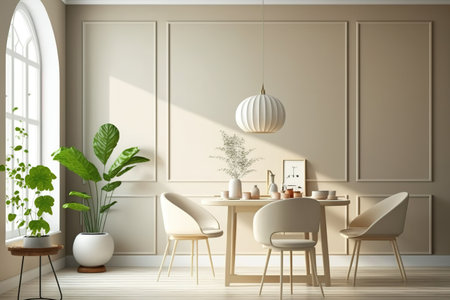 Dining room interior design with beige empty wallの素材