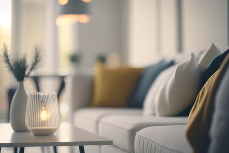 Defocused and Blur Photo of Bright and Cozy Living Room Interior Designの素材