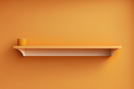 Shelf on orange wall. Template background. horizonの素材