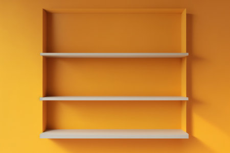 Orange wall with an empty shelf. background scene for a template. square flagの素材