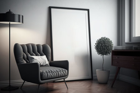 Framed mock up poster in the living roomの素材