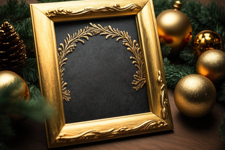 Golden Merry Christmas in a wooden frameの素材