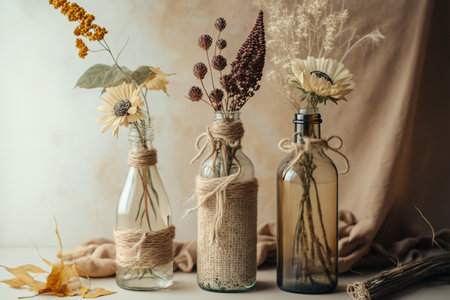 Glass bottles with dried flowers adornedの素材