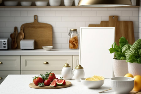 a kitchen and white table. Text/object spaceの素材
