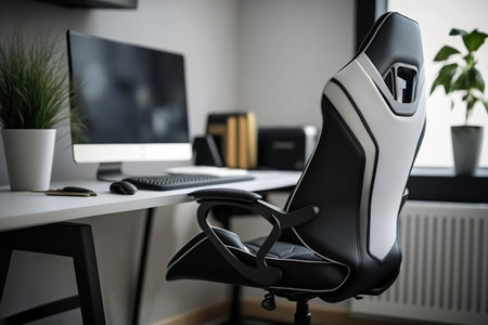 comfy office chair near desk with modern computerの素材