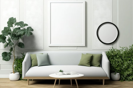Mockup of the interior of a frame in a living room, illustrationの素材