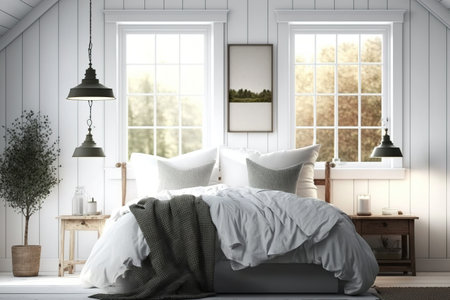 a light-colored farmhouse bedroom interiorの素材