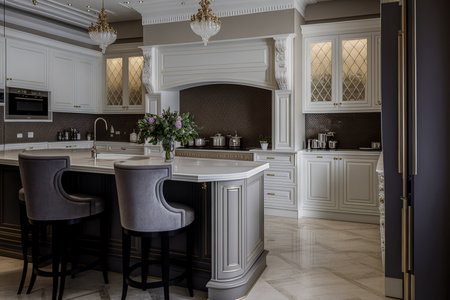 Interior of a stunning kitchen in a mansion of distinctionの素材