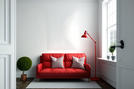 Interior of white room with mock up of a poster frameの素材