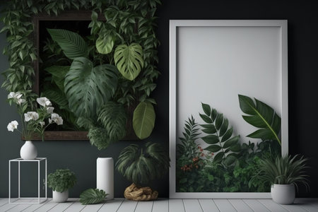 It displays a fake wall with indoor plantsの素材