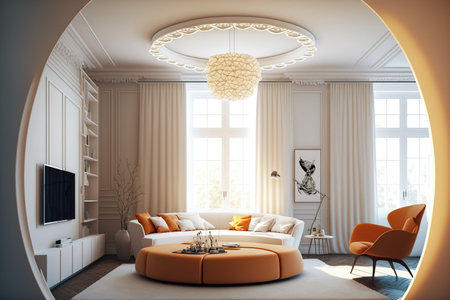 Luxury living room interior with a round, circle, ceilingの素材