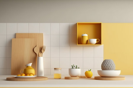 Minimal cozy design for product presentation background. Kitchen interiorの素材